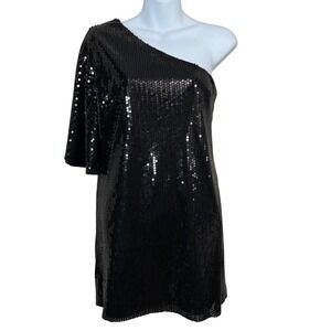 Ark & Co  Little Black Dress Size Medium Sequined‎ One Shoulder Side Zip Size L